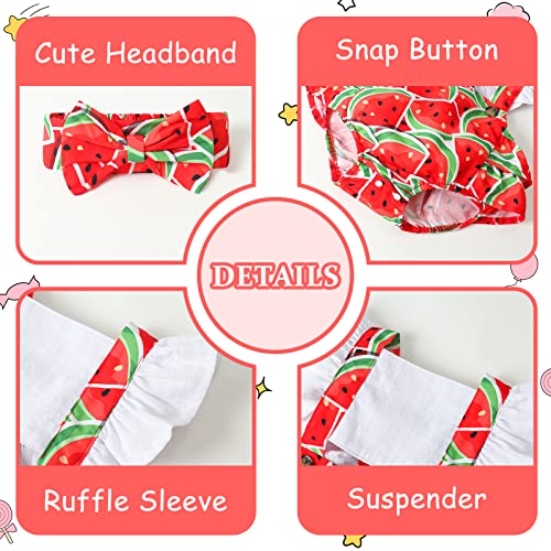 Newborn Baby Girl Outfits Summer Infant Romper Ruffle Sleeve Suspender Jumpsuit Onesies Summer Clothes + Headband Watermelon 3-6 Months #TOP4