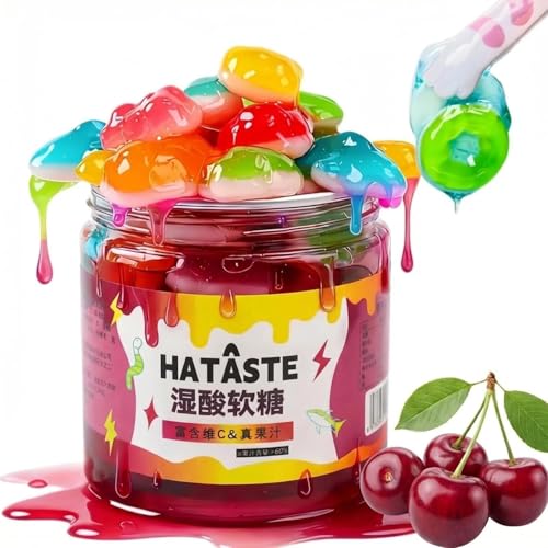 SntCrave Sour Gooey Crystal Gemstone Gummies with Real Fruit Juice | Wet & Sticky Candy Snacks with Sour Ooze | Perfect for Parties & Gifting | 350g Resealable Jar (Cherry flavor)