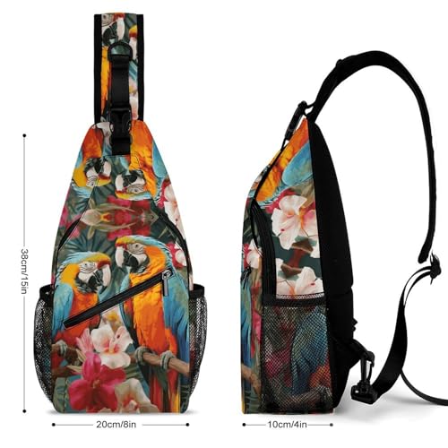 Cross Body Bags Tropical Plants And Parrots Printed Sling Bags Chest Pack Travel Chest Bag Cross Body Shoulder for Men Women2