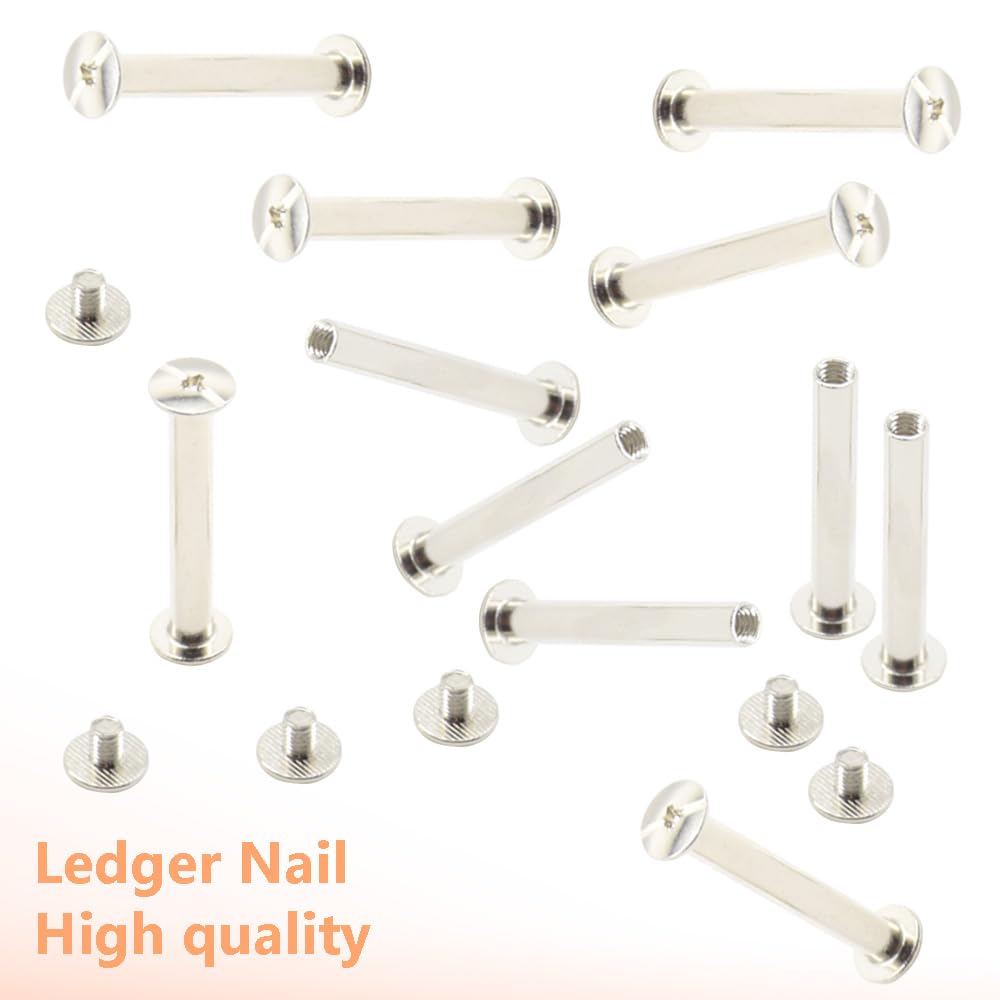 50 Pezzi/25 Set Viti Per Rilegatura in Argento Vite a Testa Piatta in Metallo Viti Chicago per Libri Decorazione e Rilegatura（M5x35）