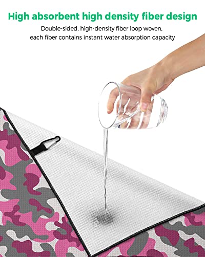 Golf Towel For Golf Bags With Heavy Duty Carabiner Clip Army Camouflage Military Camo Microfiber Waffle Golf Towels For Men Women,Quick Dry Towels For Cleaning Club And Balls #TOP4