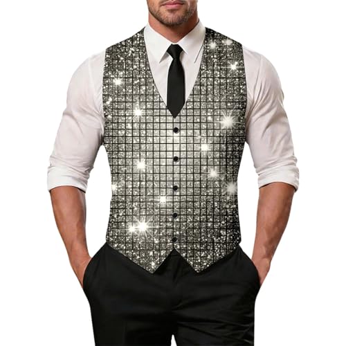 Genérico Chaleco formal sin mangas, ajustado y a medida, ideal para bodas de negocios. (Silver, L)