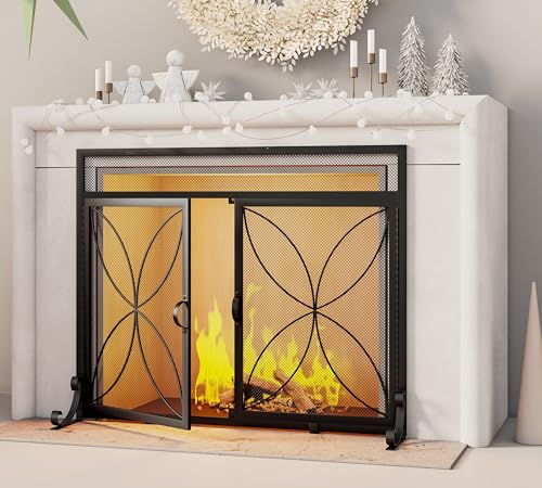 Fire Beauty Fireplace Screen with Magnetic Doors,Large Metal Fire Place Screen for Home,Spark...