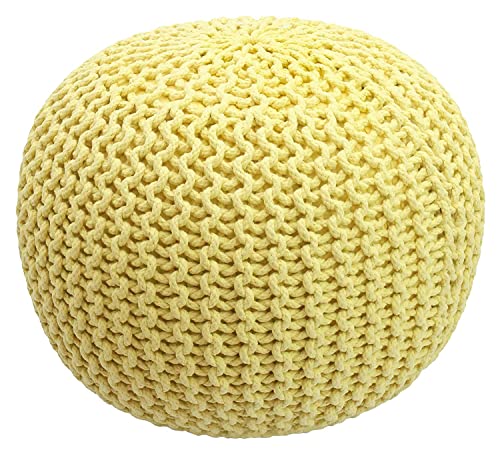Image of Designs Hand Knitted Cotton Rope Beans Filled Round Oval Pouf Pouffe - Multi Colour - Pack of 01 - Designed for Living Room Sitting, Foot Rest