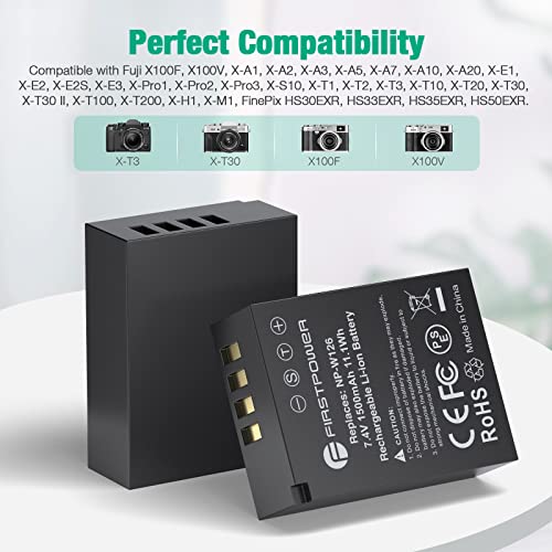 Firstpower Np-W126 Np-W126S Battery (2-Pack) And Usb Dual Charger For Fujifilm X100V, X100F, X-A5, X-A10, X-E4, X-Pro2, X-Pro3, X-T1, X-T2, X-T3, X-T10, X-T20, X-T30, X-T30 Ii, X-T100, X-T200 Finepix #TOP2
