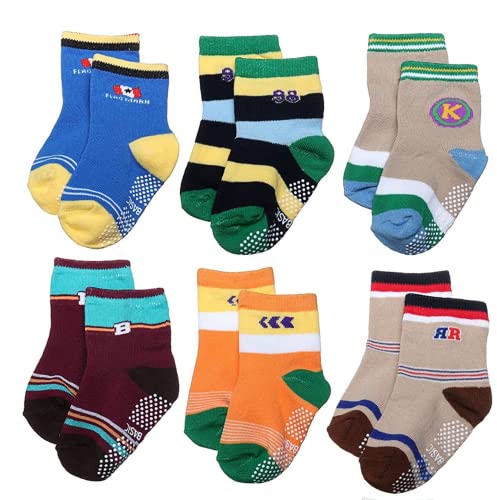 Ghelonadi Kids Cotton Ankle Socks with Grips Anti-Slip Non-Skid for Toddler Infant Babies Boys and Girls Random Design Multicolor