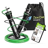 ZenRope Springseil, Speed Rope mit Kugellager, professionelles Sprungseil für Erwachsene, längenverstellbar, inkl. Extra Stahlseil, E-Book, Einstiegsguide & Tasche, 3 m Seillänge (Grün)