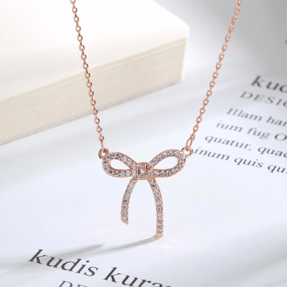 GIGB PBDK Silver Bow Necklaces for Women,Sparkly Rhinestone Bow Pendant Choker Necklace,Charm Gold Crystal Coquette Necklace,Cute Party Bow Jewelry Christmas Gifts - Image 6