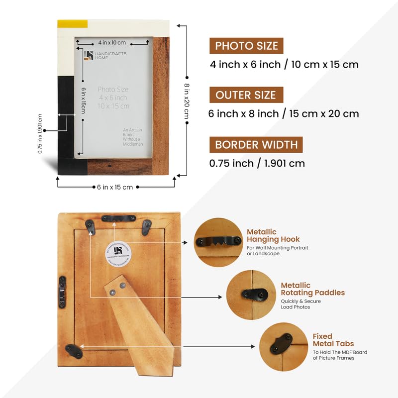 Image of Handicrafts Home 4x6 Picture Frames Pack of 2 - Mondrian Collection Handcrafted Photo Frames, Perfect for Wall & Tabletop Display, Ideal Home Decor Gift