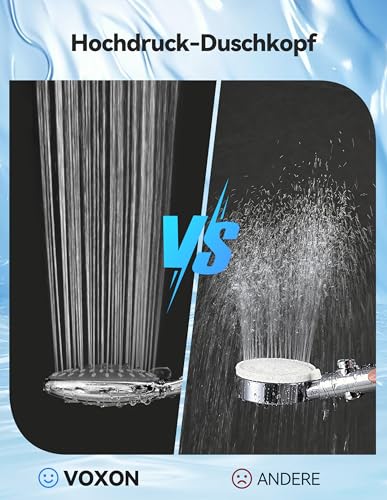 VOXON Hochdruck Duschkopf, Wassersparender Handbrause Dusche, Druckerhöhend Brausekopf, Shower Head mit 5 Strahlarten, Anti-Kalk Sparduschkopf, Duschbrause für Badezimmer, Hotel und Zuhause
