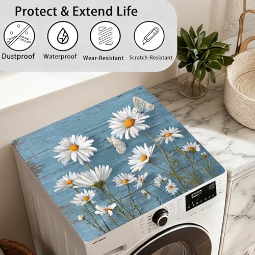 Image of Washer Dryer Top Cover Mat, Non-Slip Laundry Room Decor, Laundry Room Kitchen Appliance Decor Protector Universal 23.6 inchx19.7 inch (Daisy)