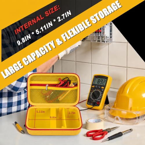Image of Comecase Hard Multimeter Case for Fluke 87V MAX 87V 88V 179 with Holster | Divider & Zippered Mesh Storage for Test Leads, Probes, Workshop and Field Use, Yellow, Case Only