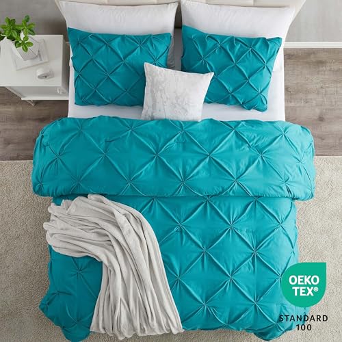 Image of Nestl Twin Duvet Cover Set Teal - Soft Double Brushed Duvet Set with Button Closure & Corner Ties, 2 Piece Luxurious Pinch Pleated Duvet Cover Set 68x90 Inches with 1 Pillow Sham