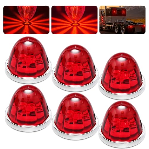 Image of 6PCS Watermelon Lights Red Strobe & Constant Multi-Function LED Side Marker Turn Signal Tail Roof Lights with Stainless Steel Bezel for Trailer Semi-trailer Heavy-duty Truck