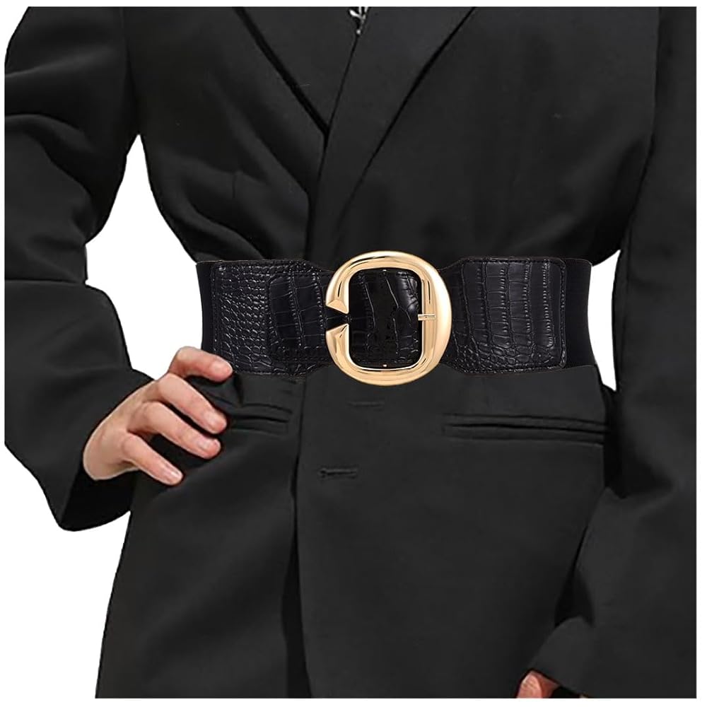 Yalice Women Wide Elastic Waist Belt for Dresses Gold Buckle