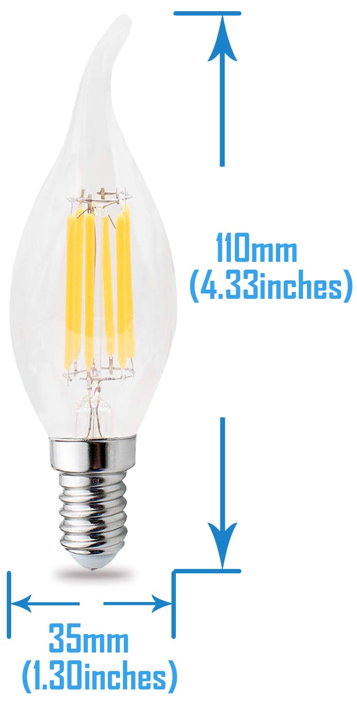 Lampadine a LED Lampadina a Candela Classica con filamento di Vetro dimmerabile 6W E14 Bianco Freddo C35L CA 220V(Warm White,Pack of 8)