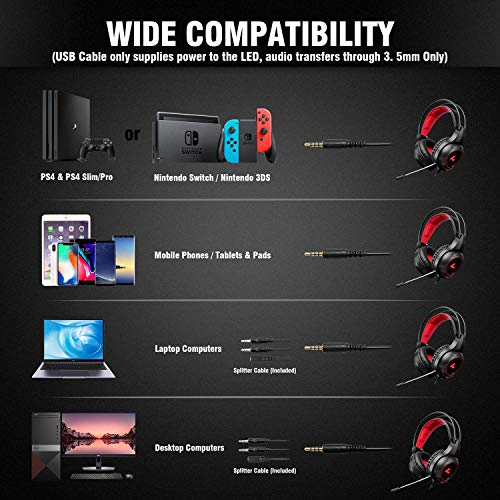 Cuffie da gioco con microfono e luce LED, ingresso 3,5 mm (per PC, PS4, Xbox One, Nintendo Switch e altro) - Cuffia gaming - Immagine 4