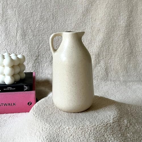 Image of Bliss Hohm Jug Ceramic Flower Vase for Home Decor and Gifting, Bottle Flower Vases for Living Room & Office Decor, Desk Decorative Items, Showpieces, Off-White
