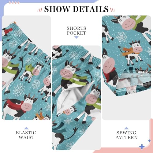 Winter Milk Cow Snowflake Boys Long Pants Soft Trousers Elastic Waist Kids Lounge Bottoms with Pockets S-XL4