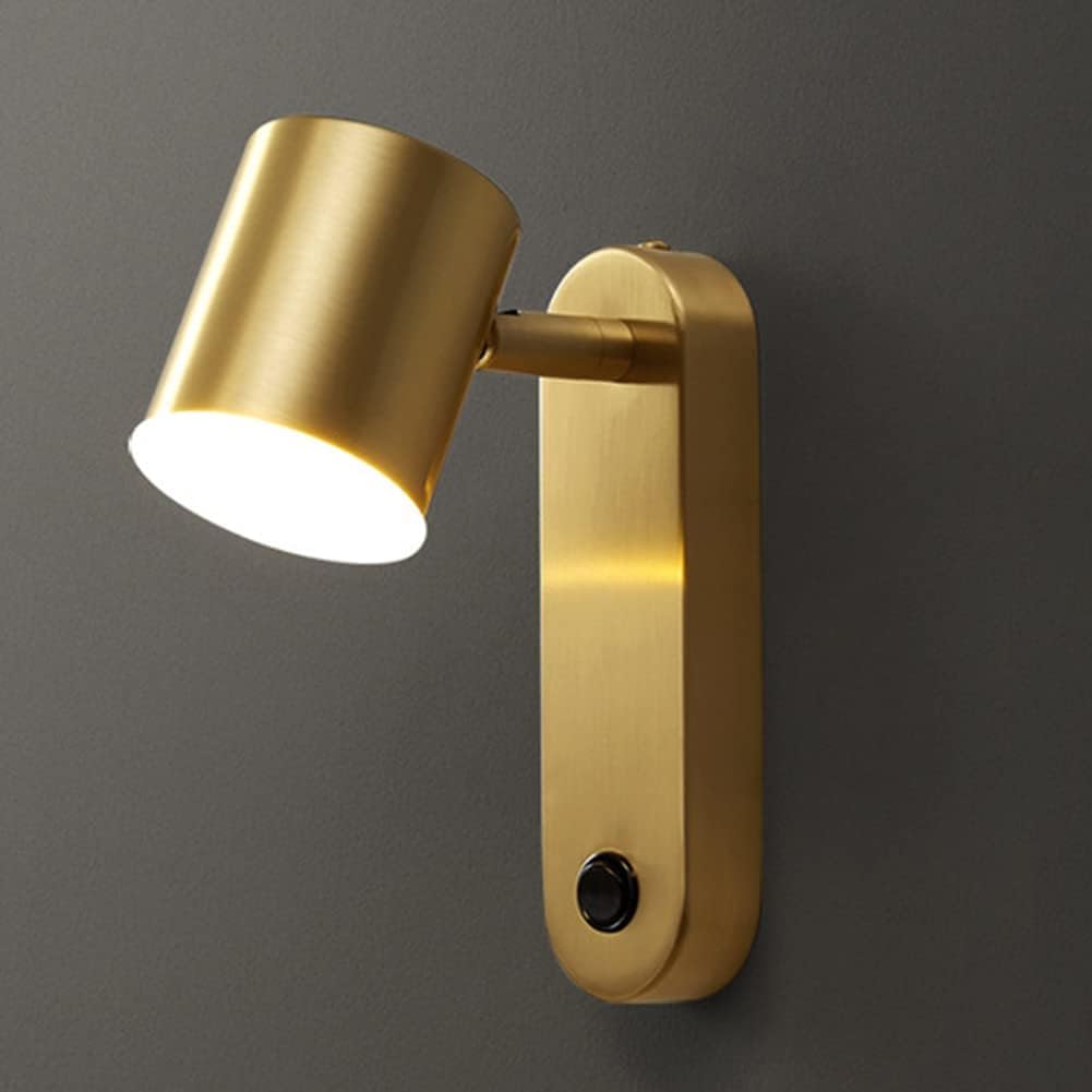 OOWOKS Applique a LED 7W per interni in ottone con interruttore, lampada da comodino per camera da letto, applique orientabile per soggiorno, illuminazione per hotel, lampade decorative