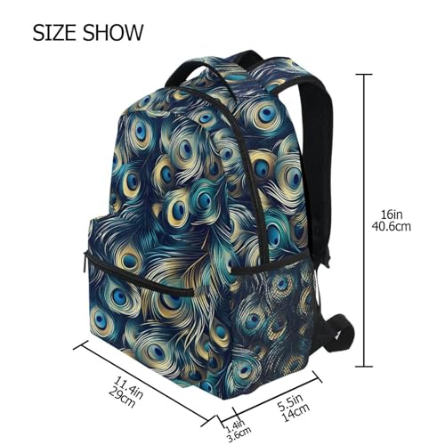 Blue Peacock Feather Colorful Backpack for School Boys Girls Adults Kids Bookbag Laptop Bag 15L4