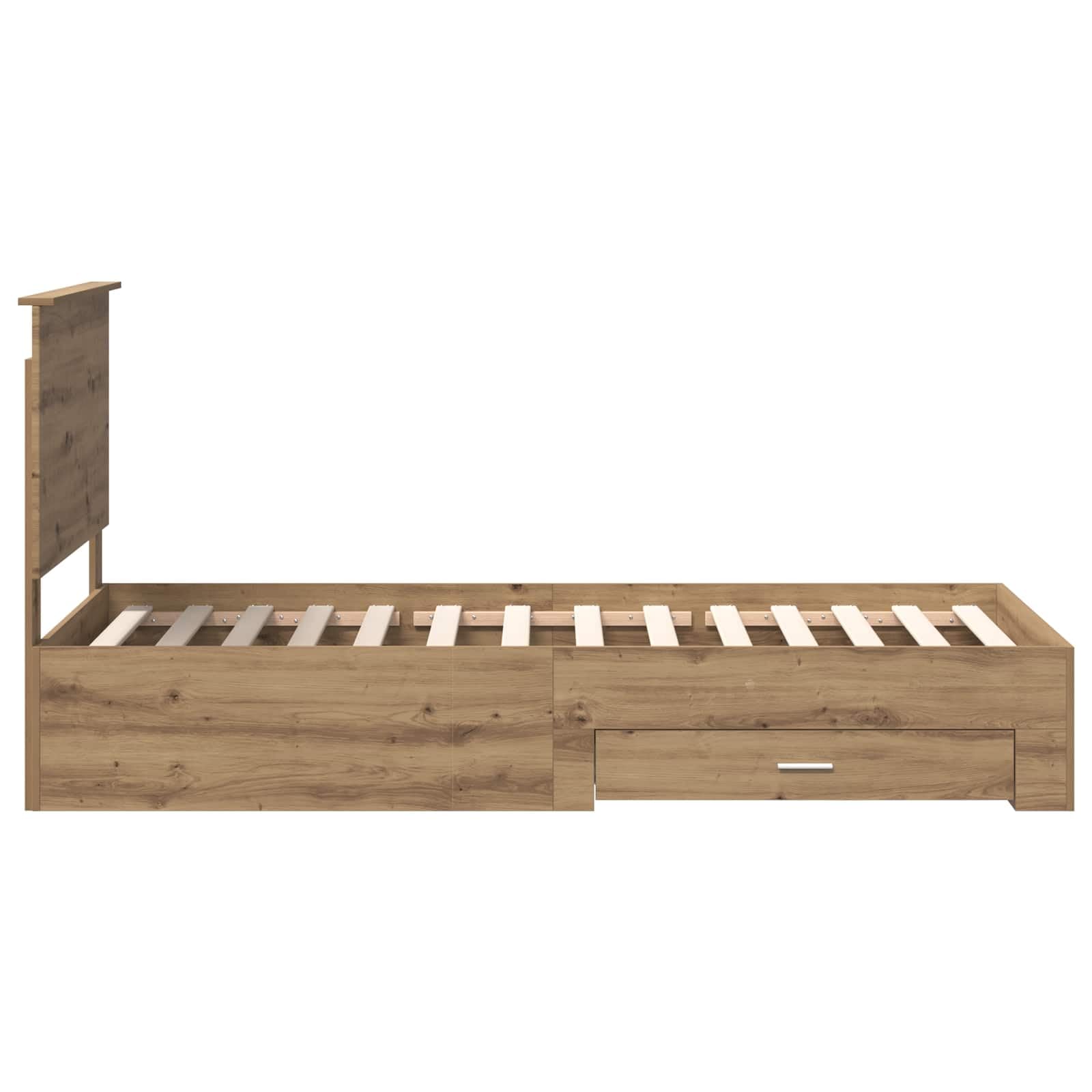 Marco de cama con cabecera, roble artesanal, 90 x 200 cm, hecho de material derivado de la madera, moderna cama de almacenamiento, con cajones, espacio de almacenamiento y diseño elegante