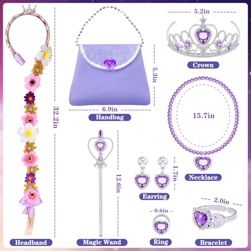 10pcs Girls Rapunzel Dress Costume Light Up Kids Toddler Princess Dress Up with LED Wig Wand Crown Halloween Gifts