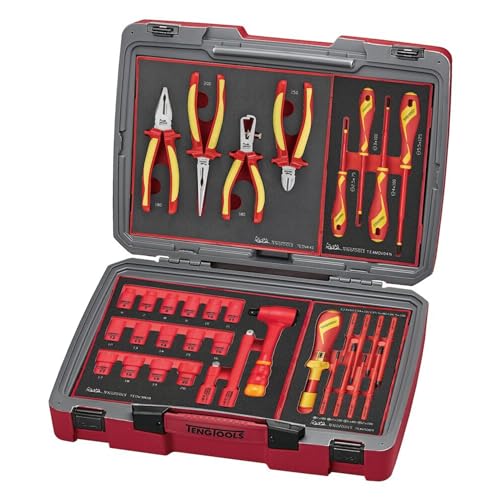 Image of Teng Tools 36 Piece 1000 Volt Insulated Screwdriver, 3/8 Inch Drive Socket & Plier Electricians Portable EVA Foam Tool Kit - TC-6TE04