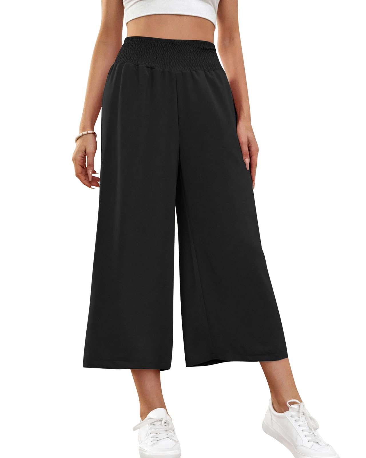 HMIYA Damen 3/4 Culotte Hose Leichte Weites Bein Sommerhose