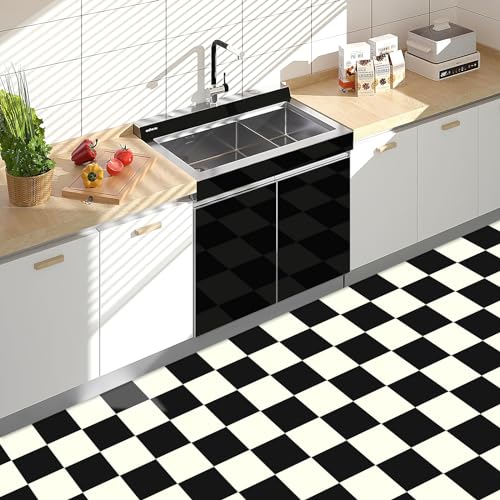 MORCART 20 Stück Fliesenaufkleber Klebefliesen - 20cm x 20 cm, Vinyl-Bodenbelag, Wasserdicht Abziehbare und Selbstklebende Bodenfliesen, DIY für Küche, Badezimmer, Boden, Wand (Schwarz+Weiß)