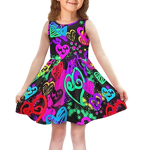 ENLACHIC Toddler Girl Summer Dresses Graffiti Printed Sleeveless Swing T Shirt Dress Casual Sun Dress 2-14 Years