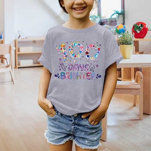 100 Days of School Shirt Girl: 100 Days Brighter Shirts Kid Cute 100th Day of School Graphic Tee Tops3