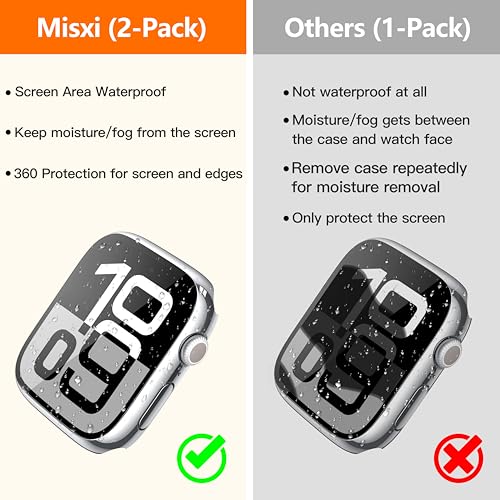 Image of Misxi [2 Pack] Waterproof Hard Case with Tempered Glass Compatible with Apple Watch Series 11 (2025) Series 10 46mm, Overall Protective Cover for iWatch Screen Protector, 1 Silver + 1 Transparent