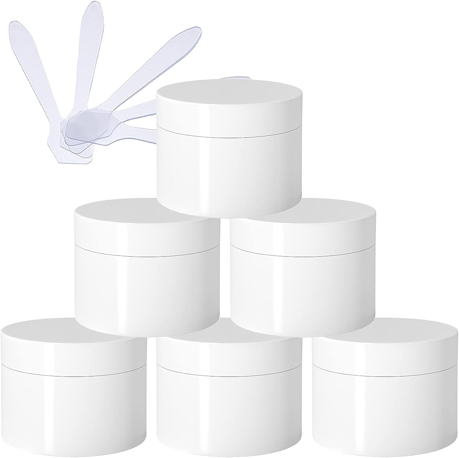 FLYIODFCXV cosmetic jar, Pack of 6, Empty Thick Glossy with Screw Lid, Inner Liner, Sample Bottles Travel + 6X Spatulas(100ml)