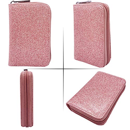Image of Easyoulife Genuine Leather Credit Card Holder Zipper Wallet With 26 Card Slots, Glitter Light Purple, Medium, Rfid Wallet