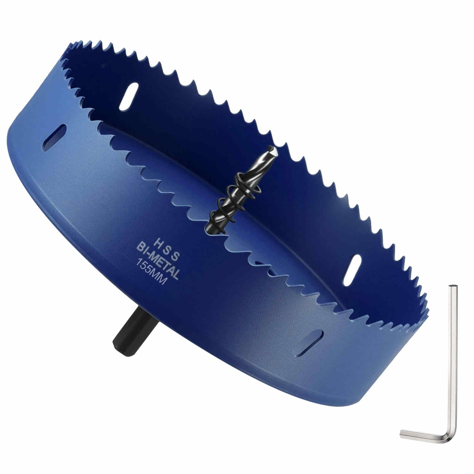 DTGN 6-3/32" Bi-Metal Hole Saw M42 HSS - 155mm Hole Cutter - Good for Thick Stainless Steel/Alloy/Aluminium/Brass/Copper - Blue