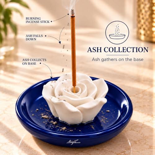 Image of SIGNAMIO Ceramic Agarbatti Incense Stick Stand Holder - Flower Blue