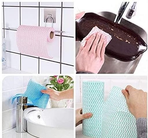Image of Soft Strong Kitchen Tissue Roll Reusable Non-Woven Paper Towels for Household Use Blue Free Size
