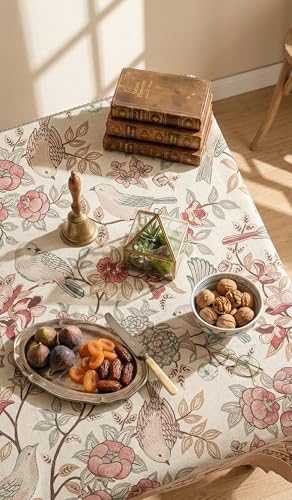 Image of ishro home Premium Dining Table Cover 6 Seater | Table Cover Cloth | Table Cloth 6 Seater - Soft European Fabric, Frill Design, Machine Washable | (Gul-o-Parindaay, 56x90 Inch (6-8 Seater))