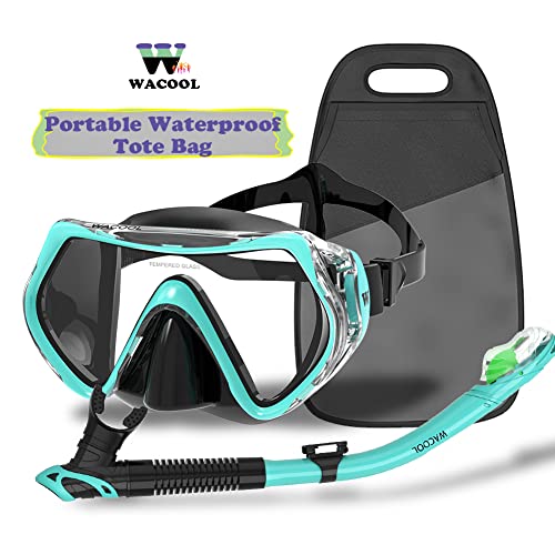 Wacool Professional Snorkeling Snorkel Diving Scuba Package Set With Anti-Fog Coated Glass Purge Valve And Anti-Splash Silicon Mouth Piece For Men Women (Adults,Malachite Green) #TOP6