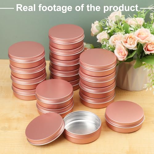 48 Pcs 4 Ounce Aluminum Tins with Screw Tops, Round metal tin with Screw Lids, 4 oz Round Cans with Lid for Cosmetics, Lip Balm, Spices, and More(Rose Gold)4
