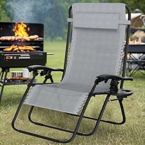 Soontrans Sonnenliege Klappbar, Gartenliege Wetterfest, Liegestuhl Garten mit Nackenkissen Getränkehalter Seitentasche, Strandliege Verstellbare Rückenlehne, aus Stahl & Textilenebezug (Grau)