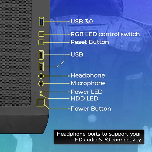 Image of ZEBRONICS AERO Mid-Tower Premium Gaming Cabinet EATX /ATX /M-ATX, 3X 120mm Front + 120mm Rear Fan, ARGB Inner Glow, LED Control, Hinged Tempered Glass Side Panel, USB 3.0(Black)