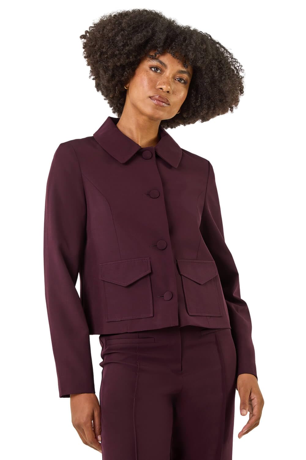 Roman Women's Burgundy Smart Buttoned Pocket Jacket Size 16