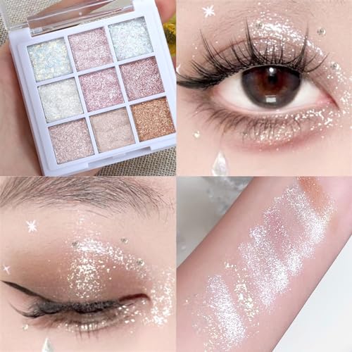 9 Colours Jutqut Glitter Eyeshadow Palette, Sparkling Eye Shadow Palette Shimmer, Cream Makeup Palette Silky Powder, Waterproof Eye Shadow High Pigmented Long Lasting for Women - Image 6