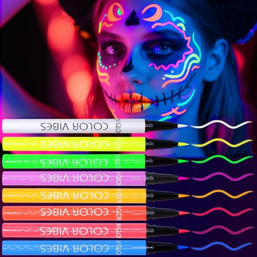 Glow in the Dark under Black Light Face Paint Pens, 8 Colors Neon Face Body Painting, Washable Glow Body Makeup for Over 14 years old Teens Adults Glow Party Supplies