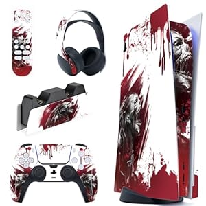 PlayVital Full Set Skin Decal for ps5 Console Disc Edition, Vinyl Sticker Decal Cover for ps5 Controller & Charging Station & Headset & Media Remote – Blood Zombie