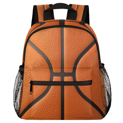Image of Toddler Sports Backpack for Boys,12 Inch Kids Backpack for Preschool Kindergarten Elementary,Lightweight Small Bookbag with Chest Strap for Daycare Travel,Basketball Texture