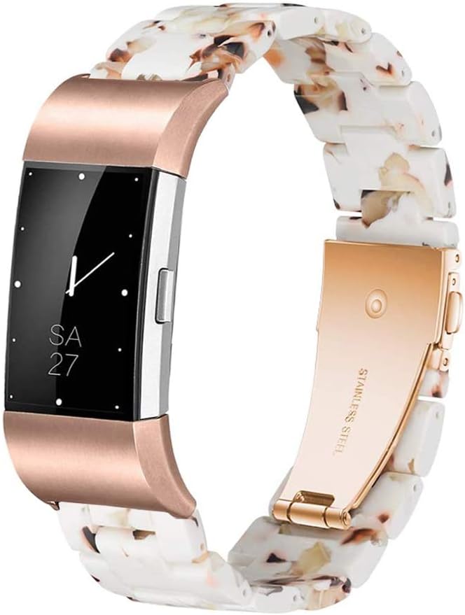 Ayeger Resin Band Compatible with Fitbit Charge 2/2 HR,Women Men Resin Accessory Rose Gold Buckle Band Wristband Strap Blacelet for Fitbit Charge 2/2 HR Smart Watch Fitness