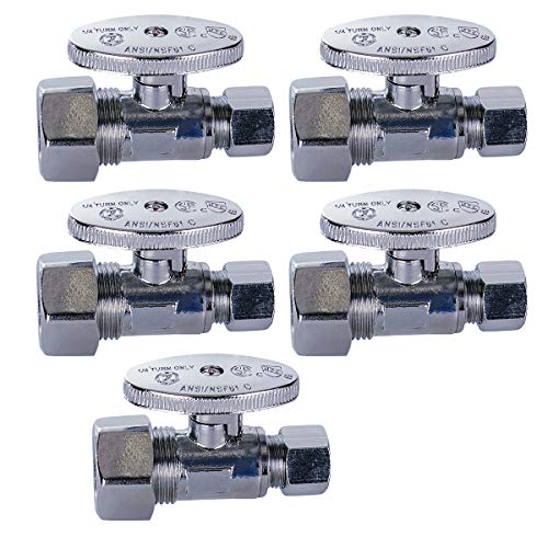 Image of Midline Valve 82358QS-OM-5 Water Supply Stop Valve with Quarter Turn Wheel; One Piece Design; Straight Shut-off for Toilet, Sink, Dishwasher; 5 /8 in. COMP x 3 /8 in. COMP; Chrome Plated Brass (5 Pack)